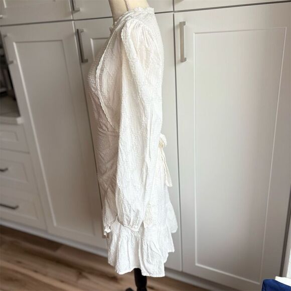 J. Crew Women's Puff-Sleeve Wrap Dress White Knee Length Size M - Picture 3 of 9